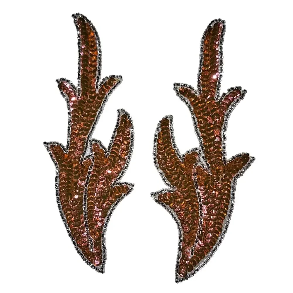 Iridescent orange sequin applique pair leaf design NWOT